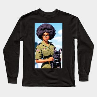 Military Girl with French Bully Long Sleeve T-Shirt